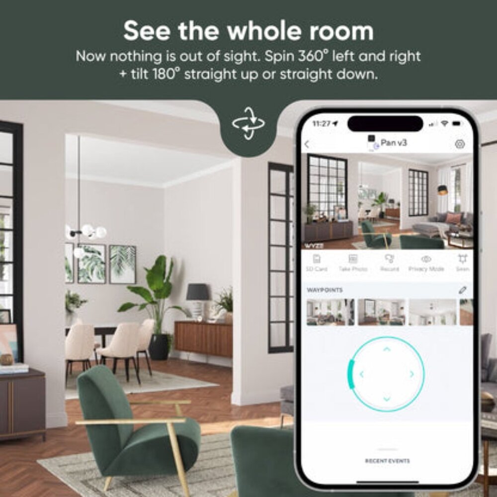 Wyze - Pan v3 Indoor/Outdoor Pan/Tilt/Zoom 1080p Security Camera - Black